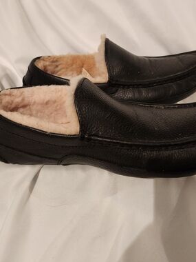UGG Black Leather Shearling-Lined Slip-On Loafers